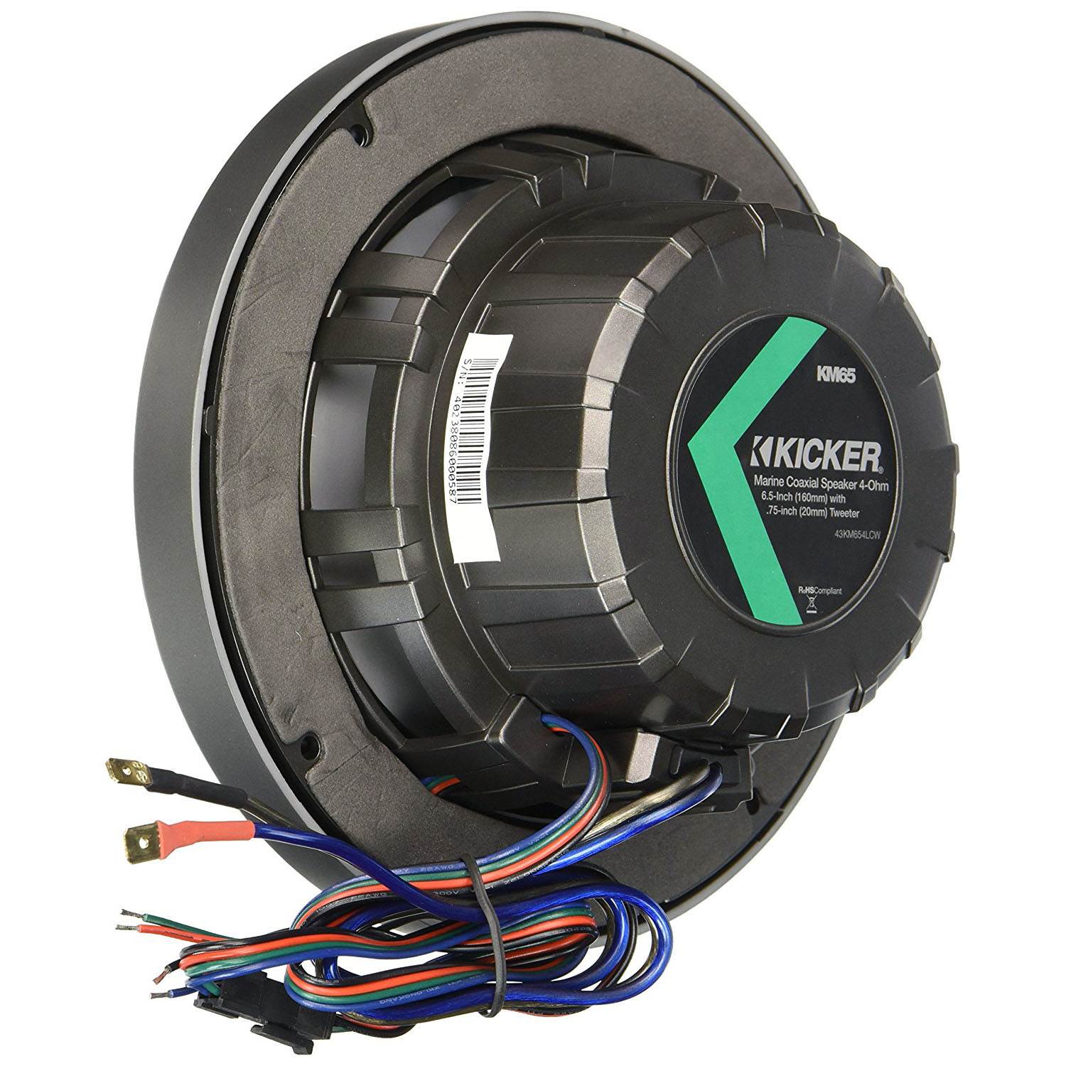 Kicker KM 6.5" 4 Ohm 195W Multicolor LED Coaxial Marine Audio Speaker (2 Pair)