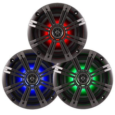 Kicker KM 6.5" 4 Ohm 195W Multicolor LED Coaxial Marine Audio Speaker (2 Pair)