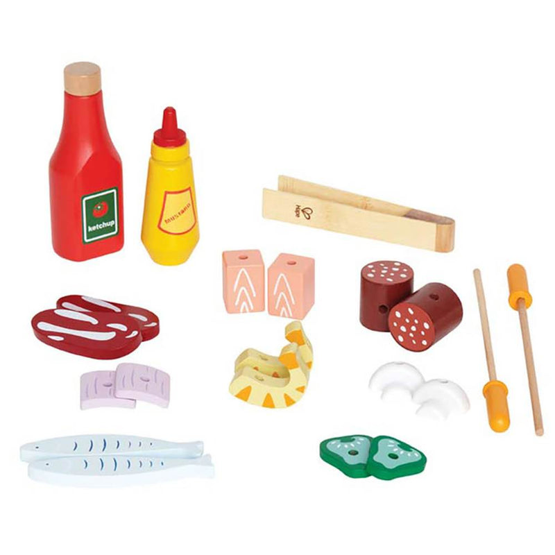 Hape Kids Wooden Gourmet BBQ Grill with Pretend Play Set with Food Accessories