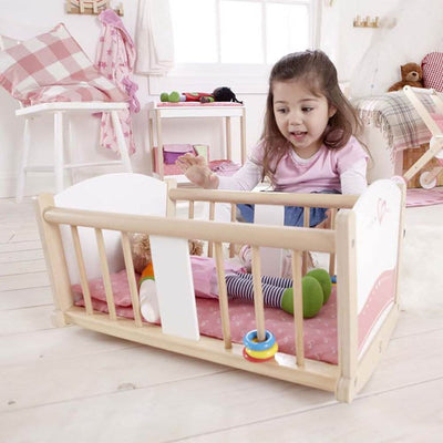 Hape Kids Wooden Rock-A-Bye Pretend Play Sturdy Baby Doll Cradle Toy Furniture