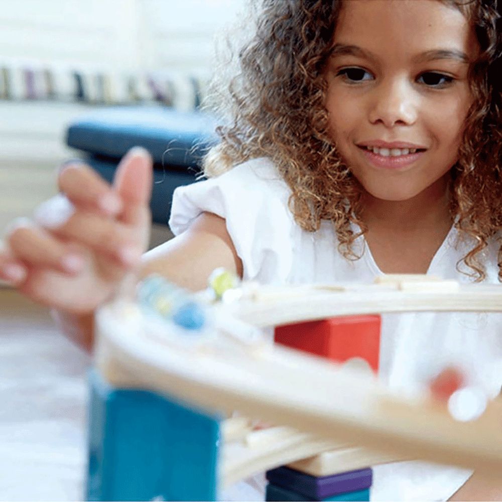 Hape Quadrilla Challenger Wooden Marble Run Race Maze Track Building Set (Used)