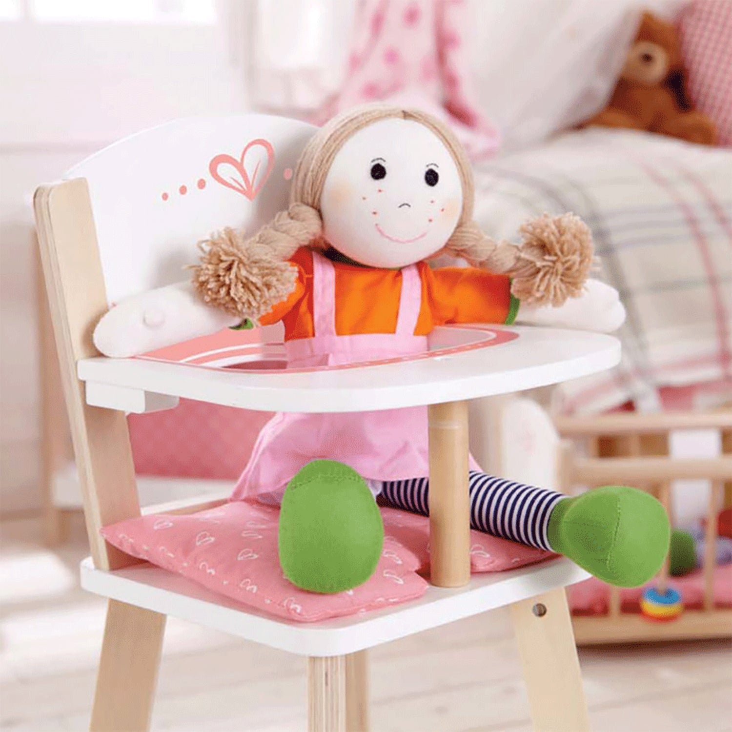 Hape Wooden Doll Play Highchair Toddler Toy High Chair Furniture, Pink (Used)