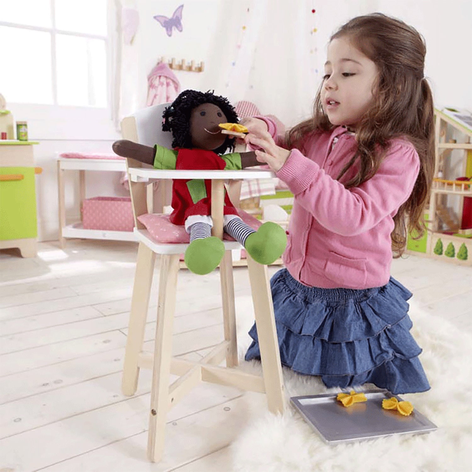 Hape Wooden Doll Play Highchair Toddler Toy High Chair Furniture, Pink (Used)