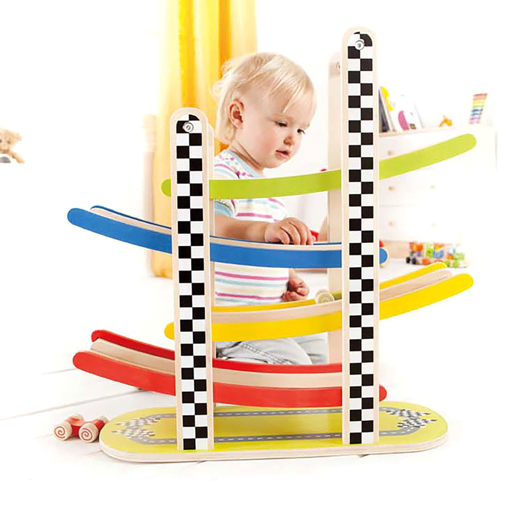 Hape Switchback Wooden 2 Lane Race Car Racetrack Children Kids Toy (Open Box)