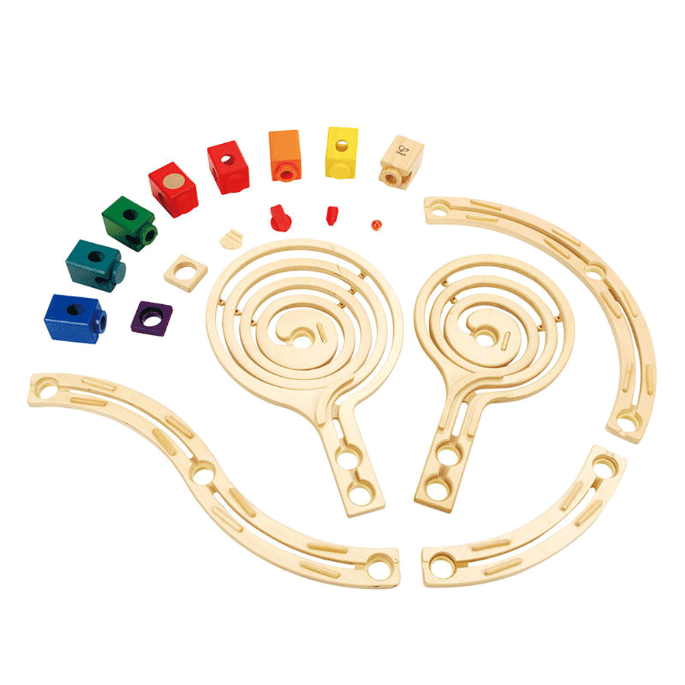 Hape Quadrilla Cyclone Wooden Marble Run Race Maze Toy Construction Building Set (Refurbished)