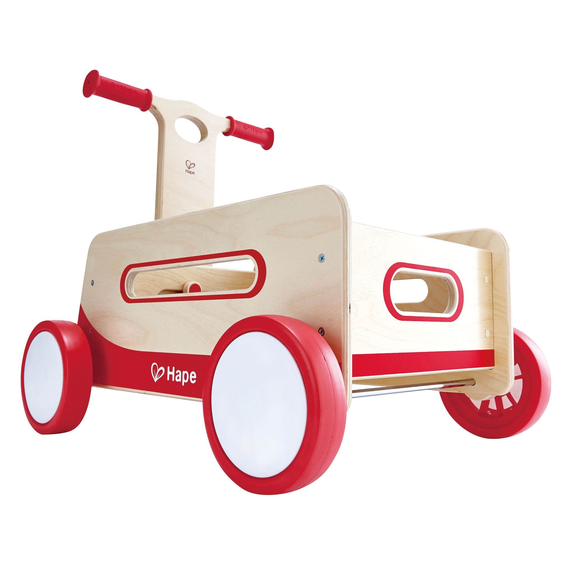 Hape Kids Classic Wooden Push and Pull Toddler Ride Red Wagon | E0375 (Open Box)