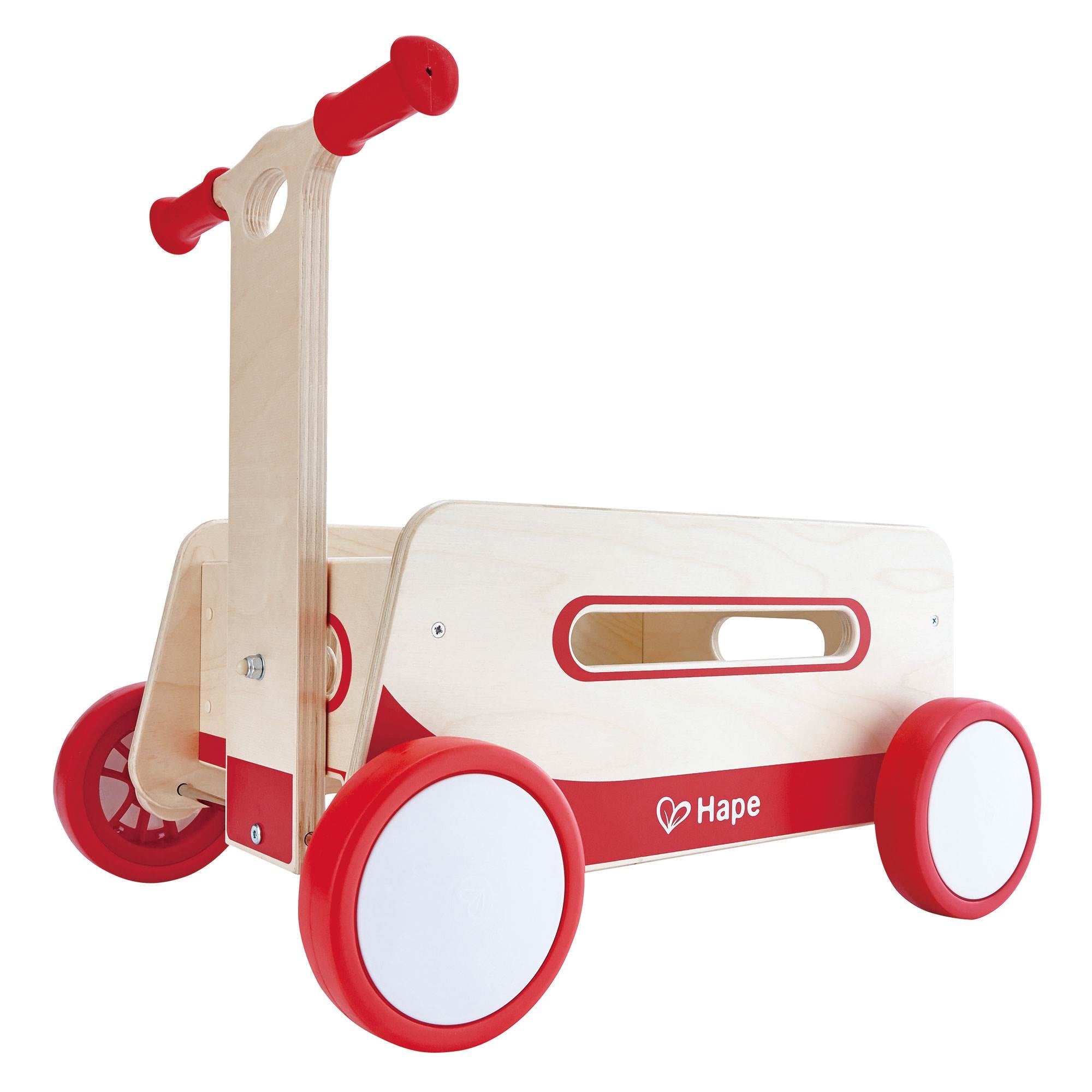 Hape Kids Classic Wooden Push and Pull Toddler Ride Red Wagon | E0375 (Open Box)
