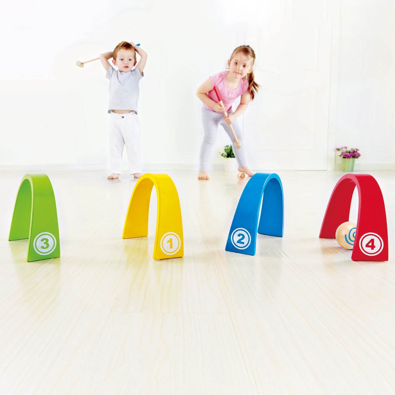 Hape Wooden Kids Outdoor Backyard Colorful Croquet Set for 2 Players (Open Box)