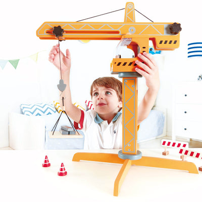 Hape Playscapes Toddler Kids Wooden Toy Construction Site Crane Lift Play Set (Refurbished)