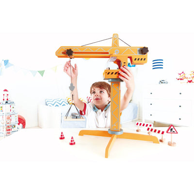 Hape Playscapes Toddler Kids Wooden Toy Construction Site Crane Lift Play Set (Refurbished)