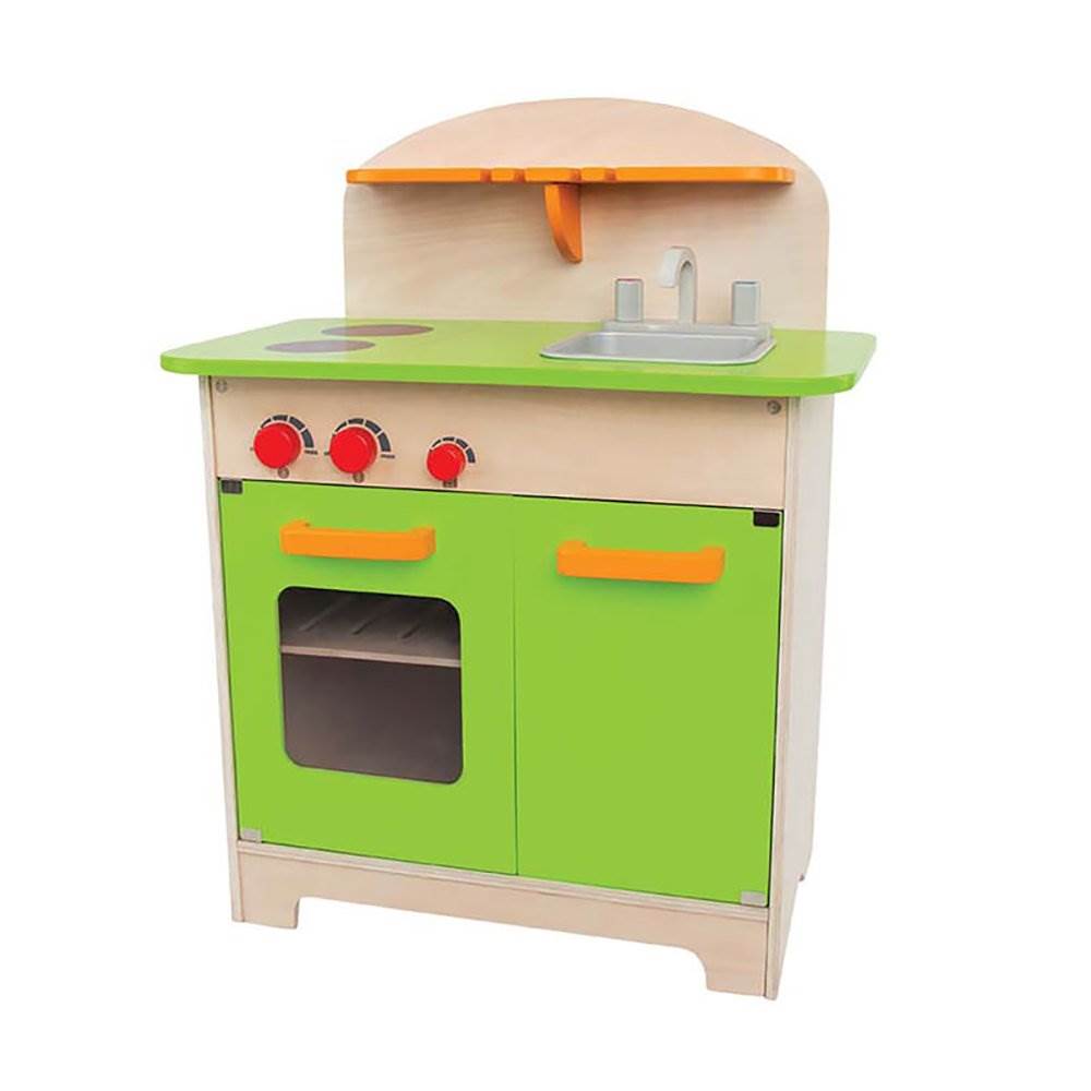 Hape Gourmet Kitchen Kids' Wooden Play Pretend Cooking Kitchen, Green (Open Box)