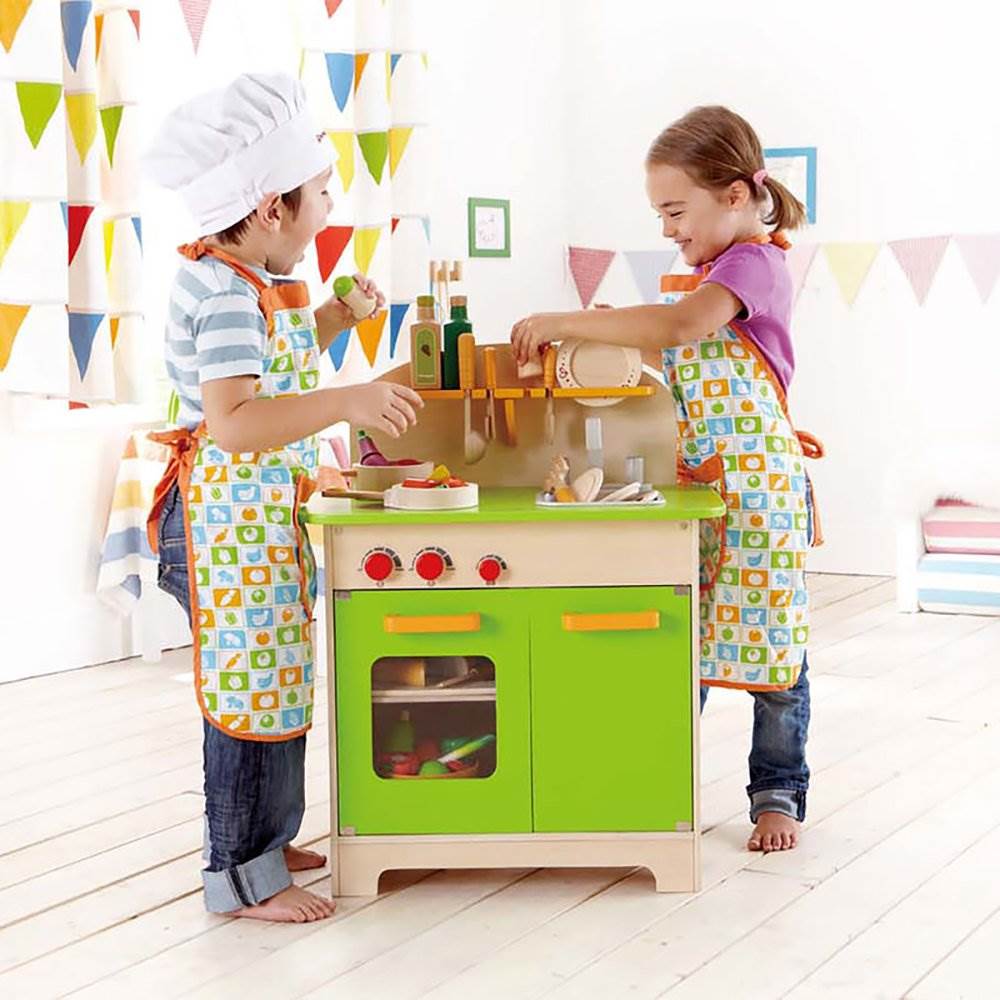 Hape Gourmet Kitchen Kids' Wooden Play Pretend Cooking Kitchen, Green (Open Box)