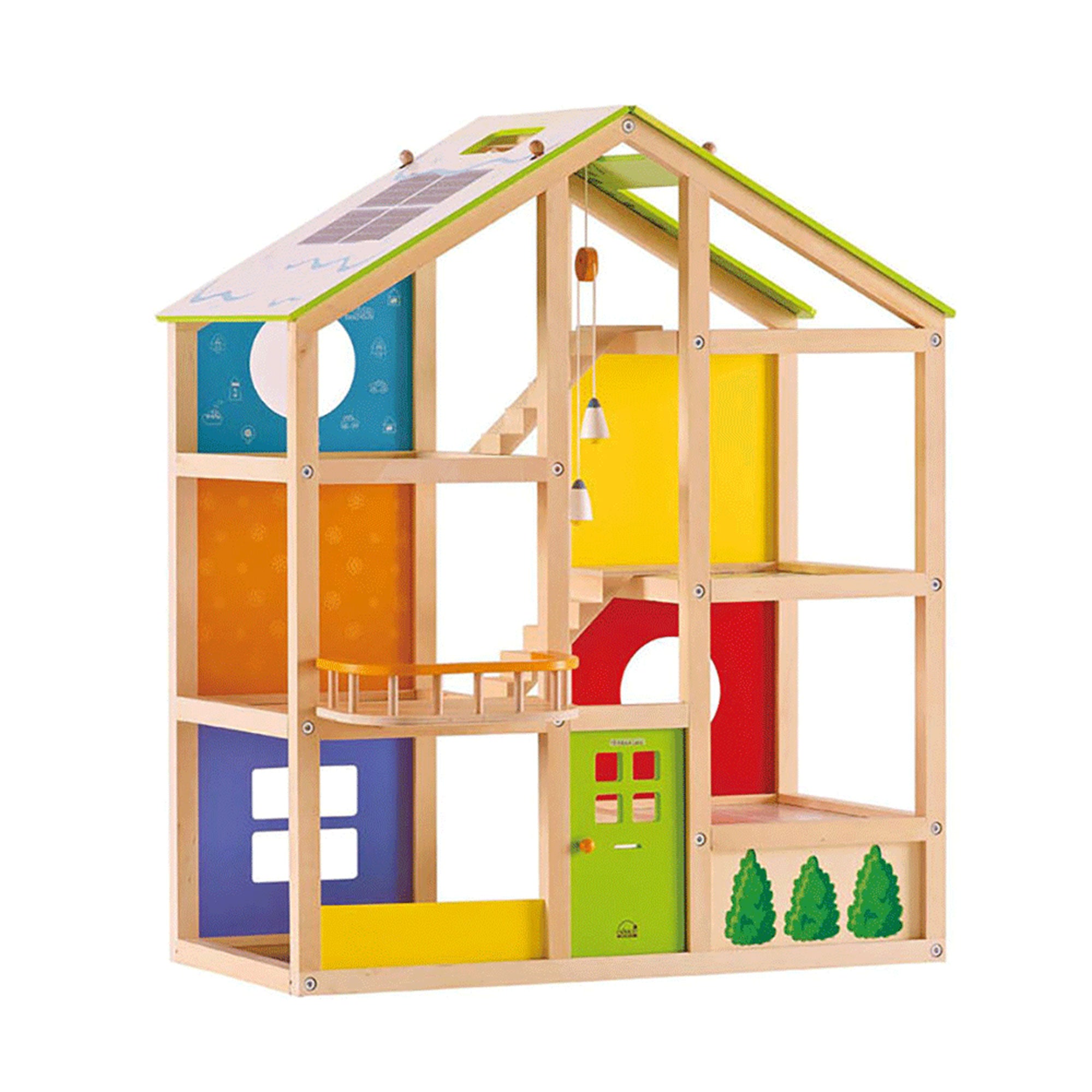 Hape Wooden Dollhouse with 6 Rooms, Wooden Furniture, Ages 3+ Years (For Parts)