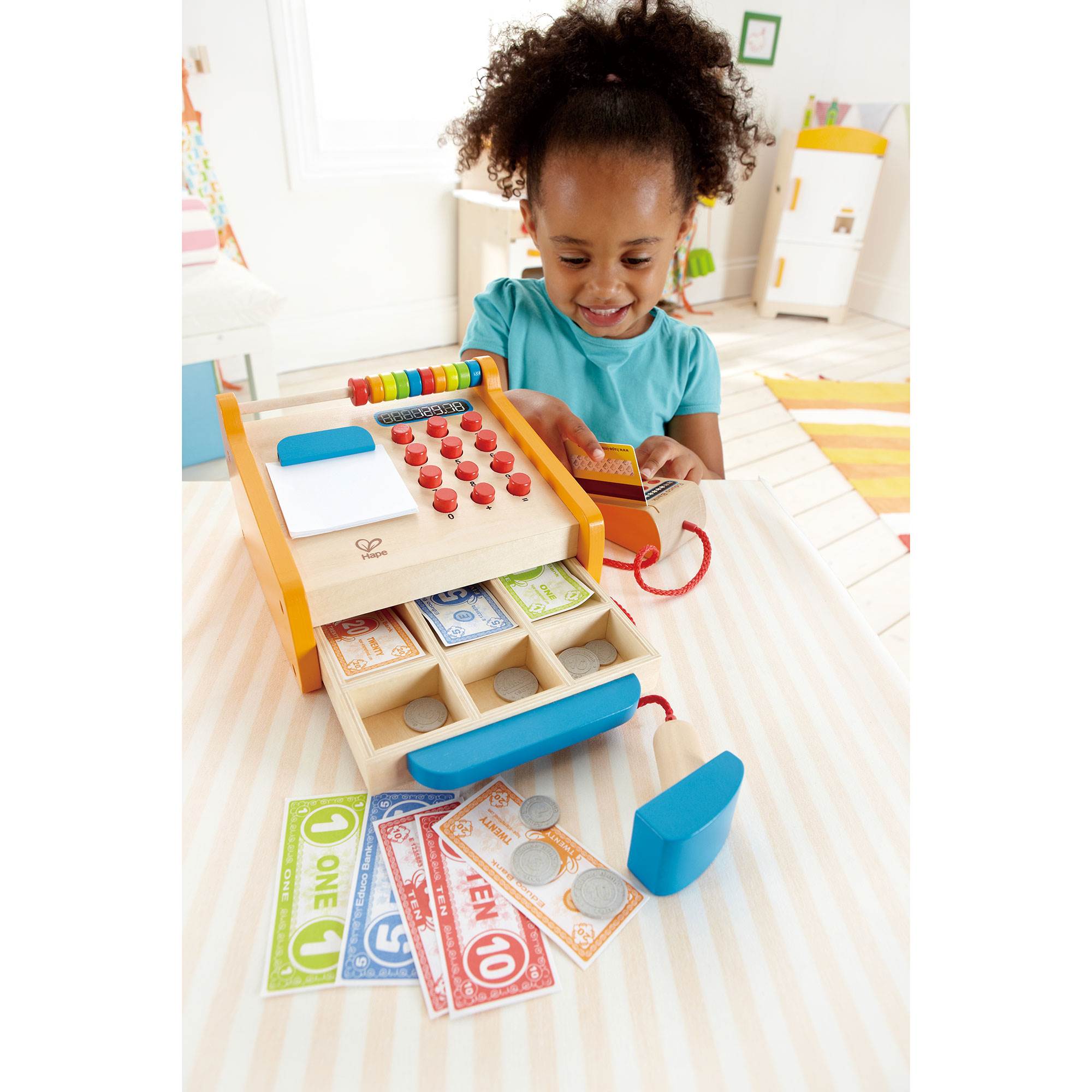 Hape Toys Kids Wooden Checkout Store Cash Register Educational Pretend Playset (Refurbished)