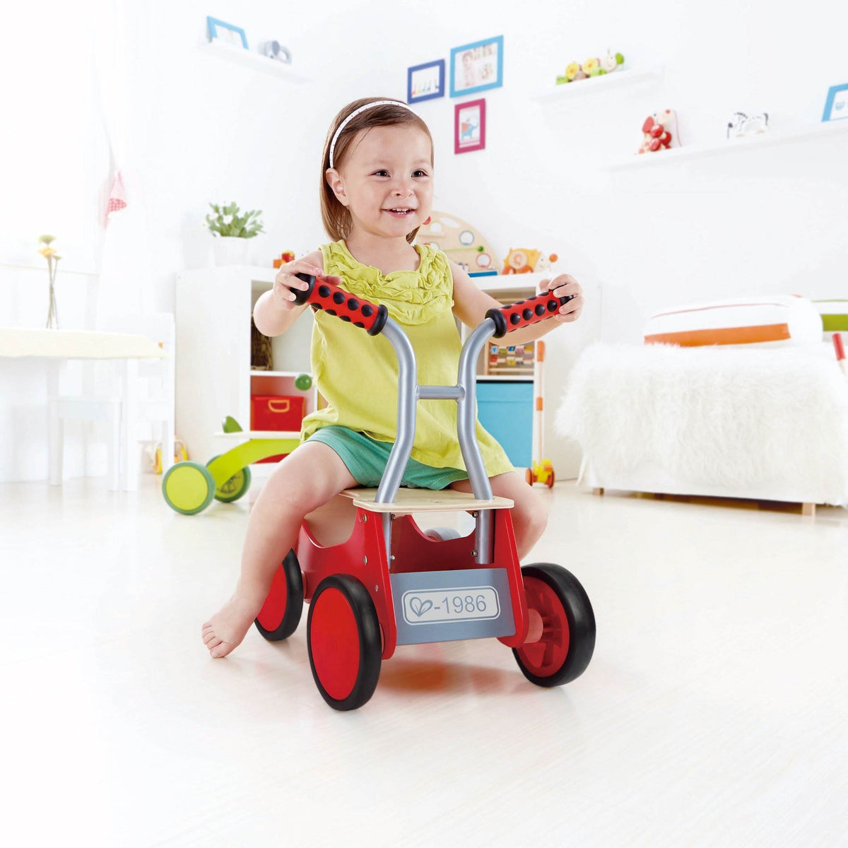 Hape Little Red Rider Toddler Wooden 4 Wheel Ride-on or Push Bike (Open Box)