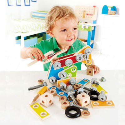 Hape 62 Piece Wooden Master Builder Construction Toy Set for Kids (Open Box)