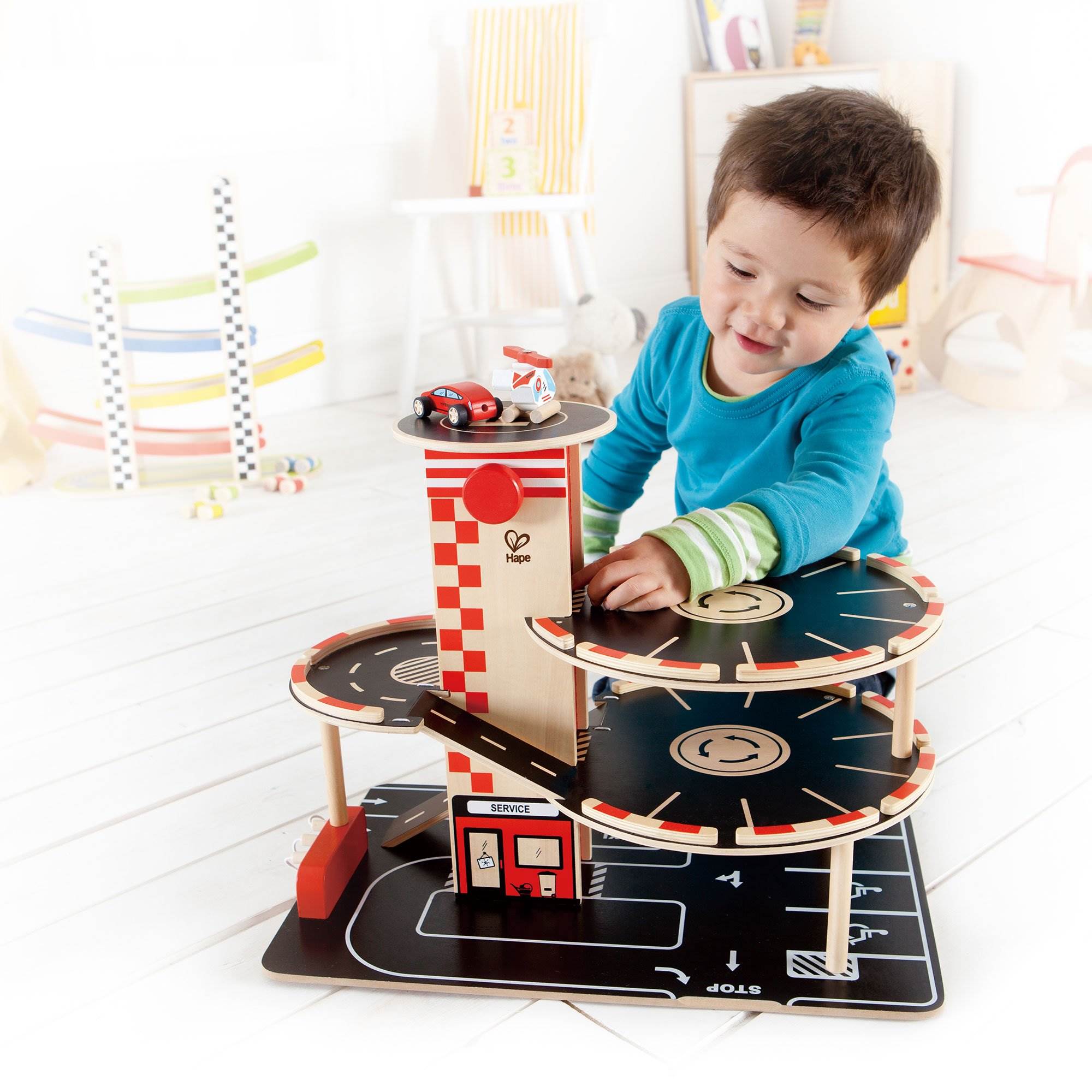 Hape Park & Go Toddler Kids Wooden Toy Car Parking Garage Play Set (Open Box)