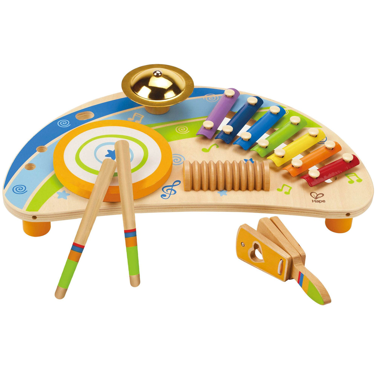 Hape Mighty Mini Band Rainbow Wooden Musical Instrument Percussion Toy (Used)