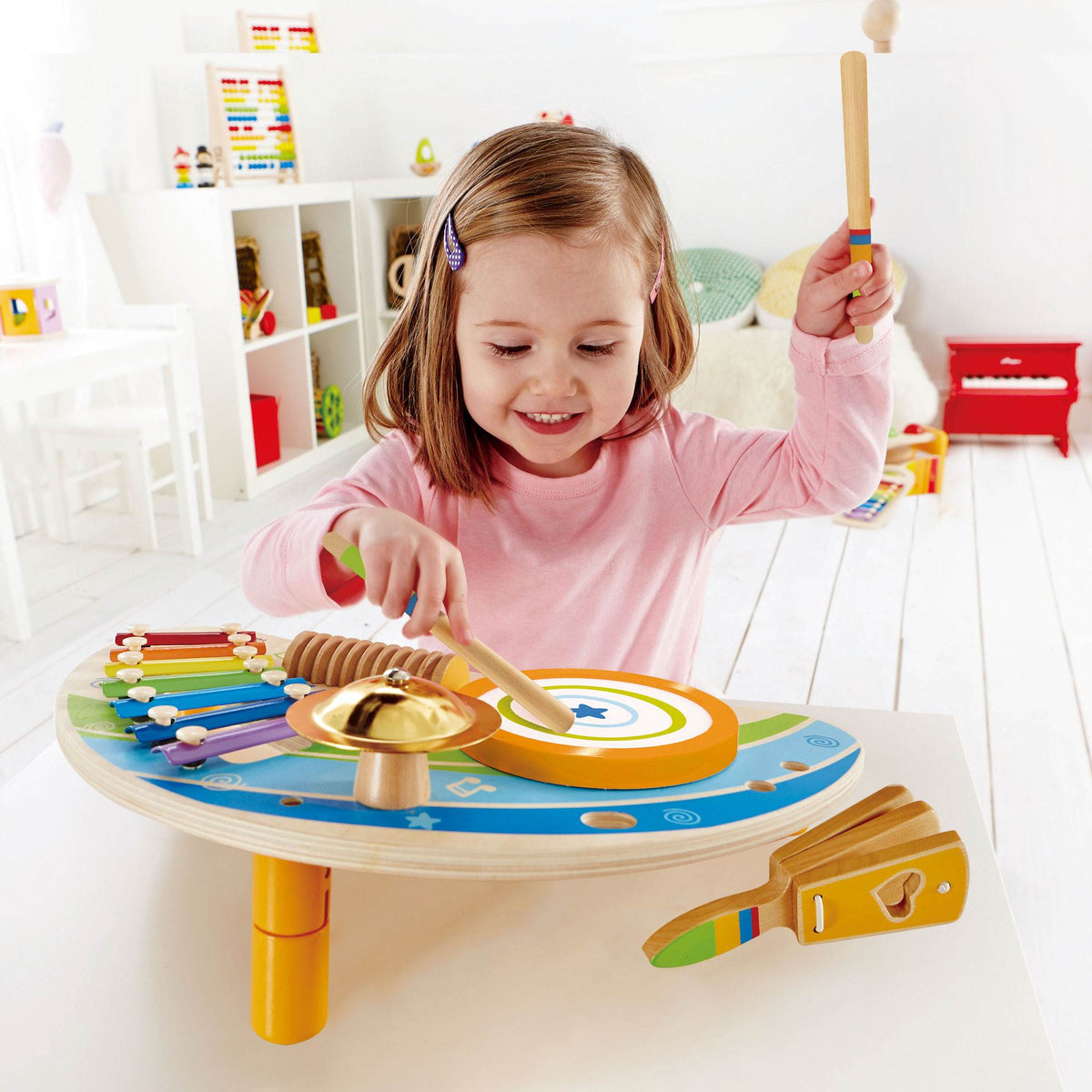 Hape Mighty Mini Band Rainbow Wooden Musical Instrument Percussion Toy (Used)
