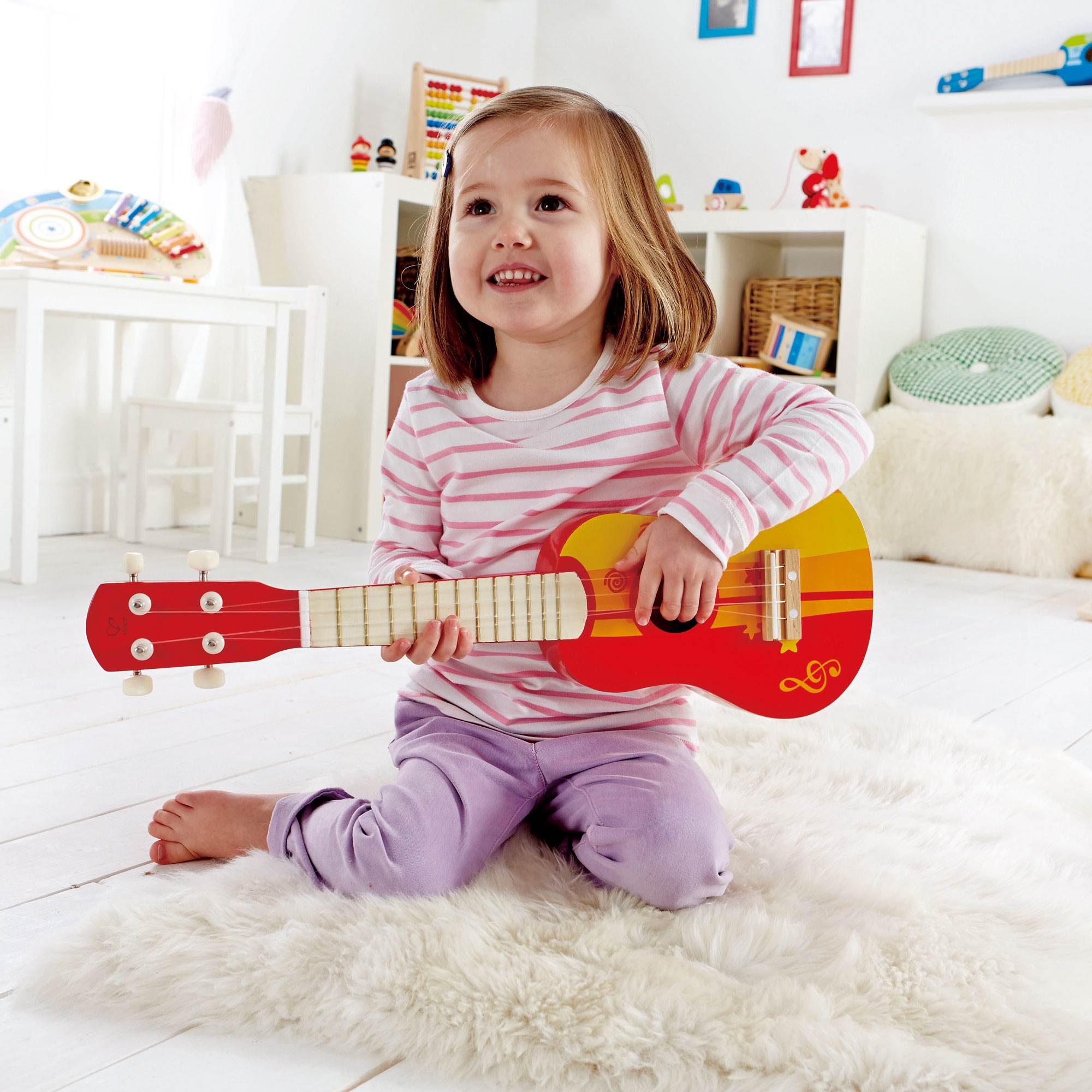 Hape 4 String Wooden Ukulele Kids' Tuneable Musical Instrument, Red (Open Box) - VMInnovations