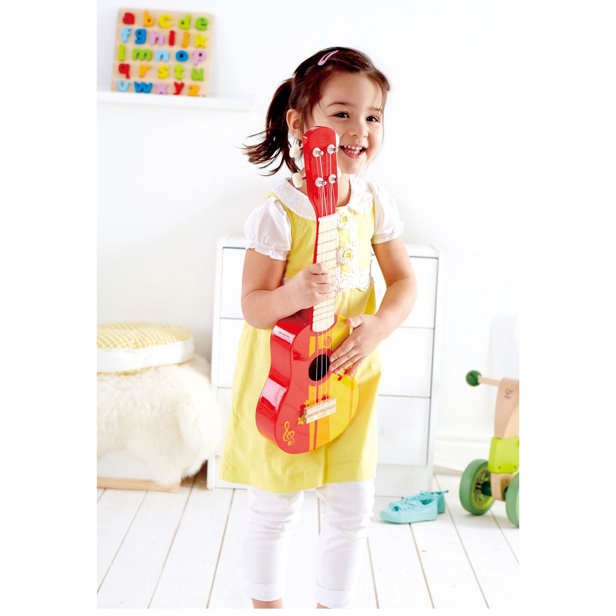 Hape 4 String Wooden Ukulele Kids' Tuneable Musical Instrument, Red (Open Box) - VMInnovations