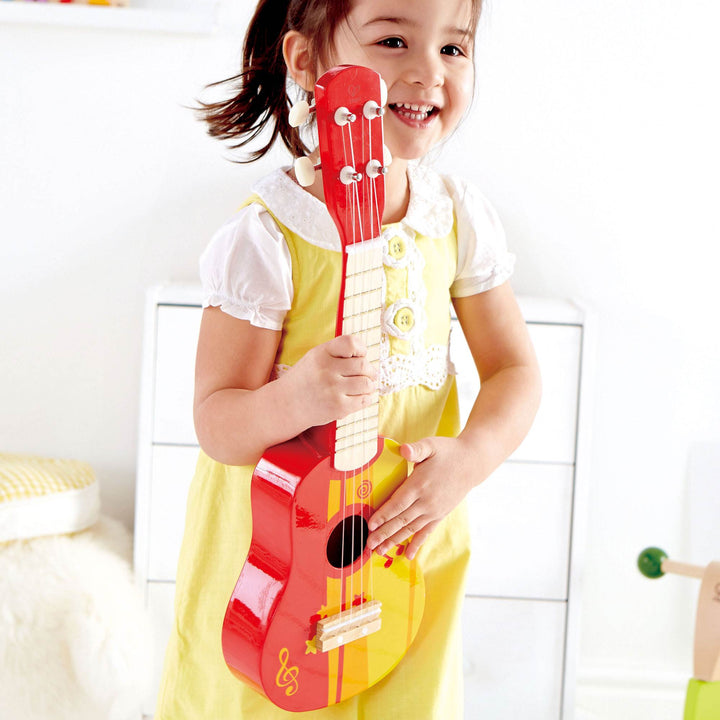 Hape 4 String Wooden Ukulele Kids' Tuneable Musical Instrument, Red (Open Box)