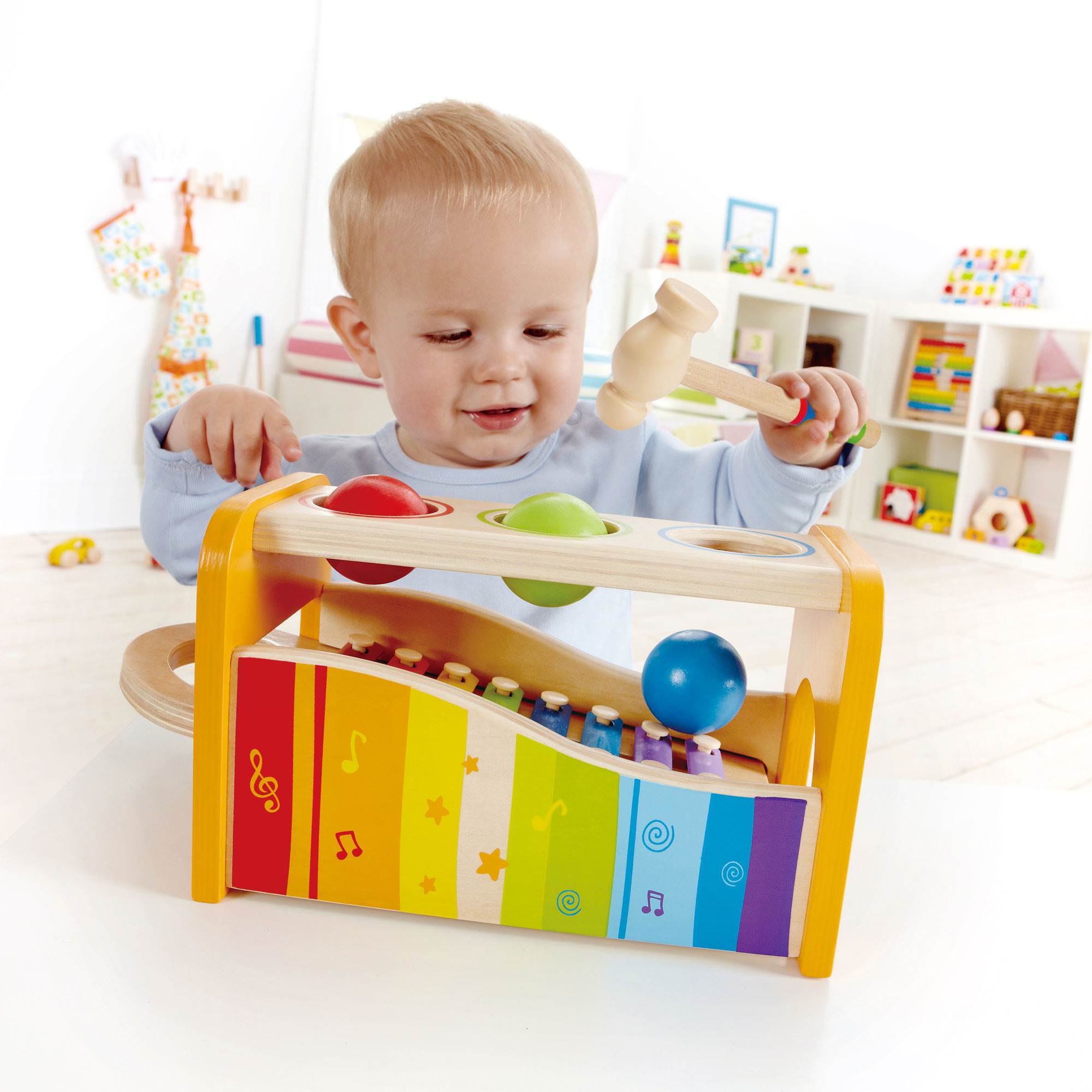Hape Kids Wooden Musical Instrument Rainbow Tap Bench w/ Xylophone (Open Box) - VMInnovations