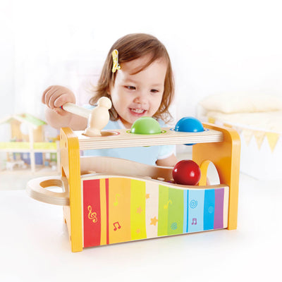 Hape Kids Wooden Musical Instrument Rainbow Pound and Tap Bench with Xylophone