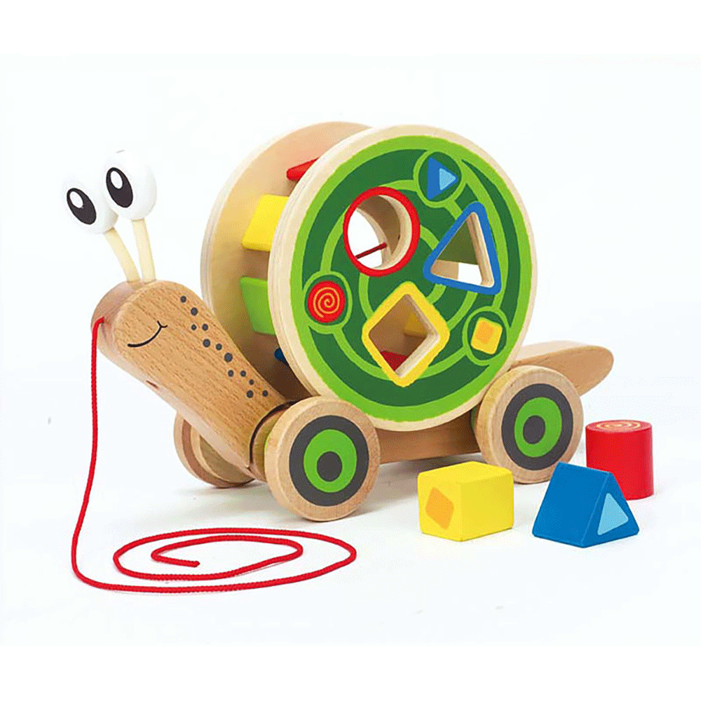 Hape Walk A Long Snail Toddler Development Wooden Push Pull Drag Kid Toy (Used)