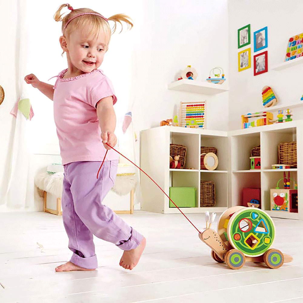 Hape Walk A Long Snail Toddler Development Wooden Push Pull Drag Kid Toy (Used)
