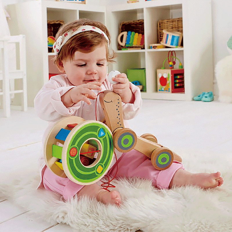 Hape Walk A Long Snail Toddler Development Wooden Push and Pull Drag Kid Toy