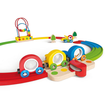 Hape Sights & Sounds Wooden Railway Train & Track Childrens Playset (Open Box)