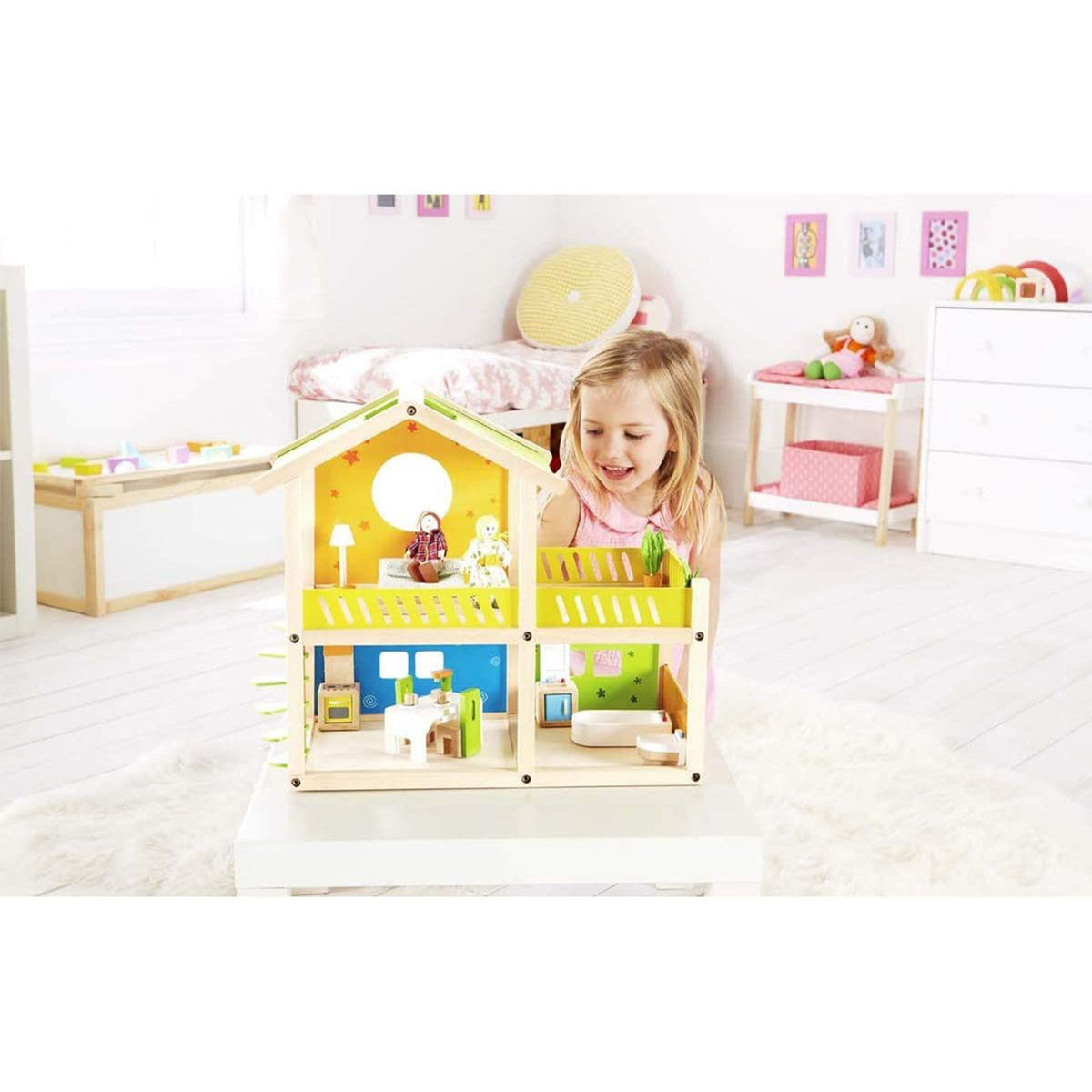 Hape Happy Villa Wooden Toy Family Dollhouse w/ Dolls and Furniture (Open Box)