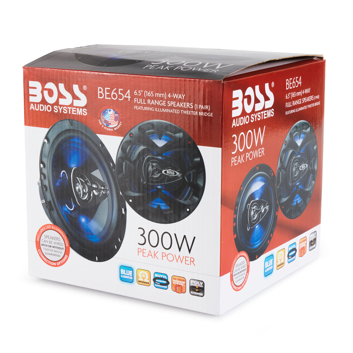 Boss BE654 Rage 6.5 Inch 4 Way 300W Mobile Audio/Video Speakers, Pair (6 Pack)