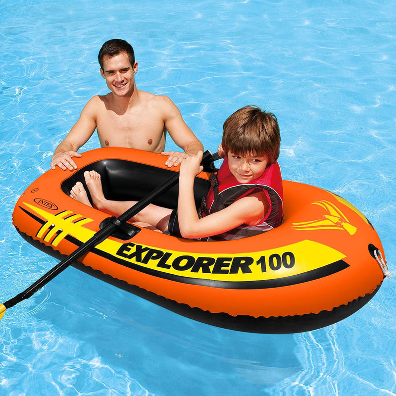 Intex Explorer 100 1 Person Youth Size Inflatable Raft Row Boat Orange (Used)