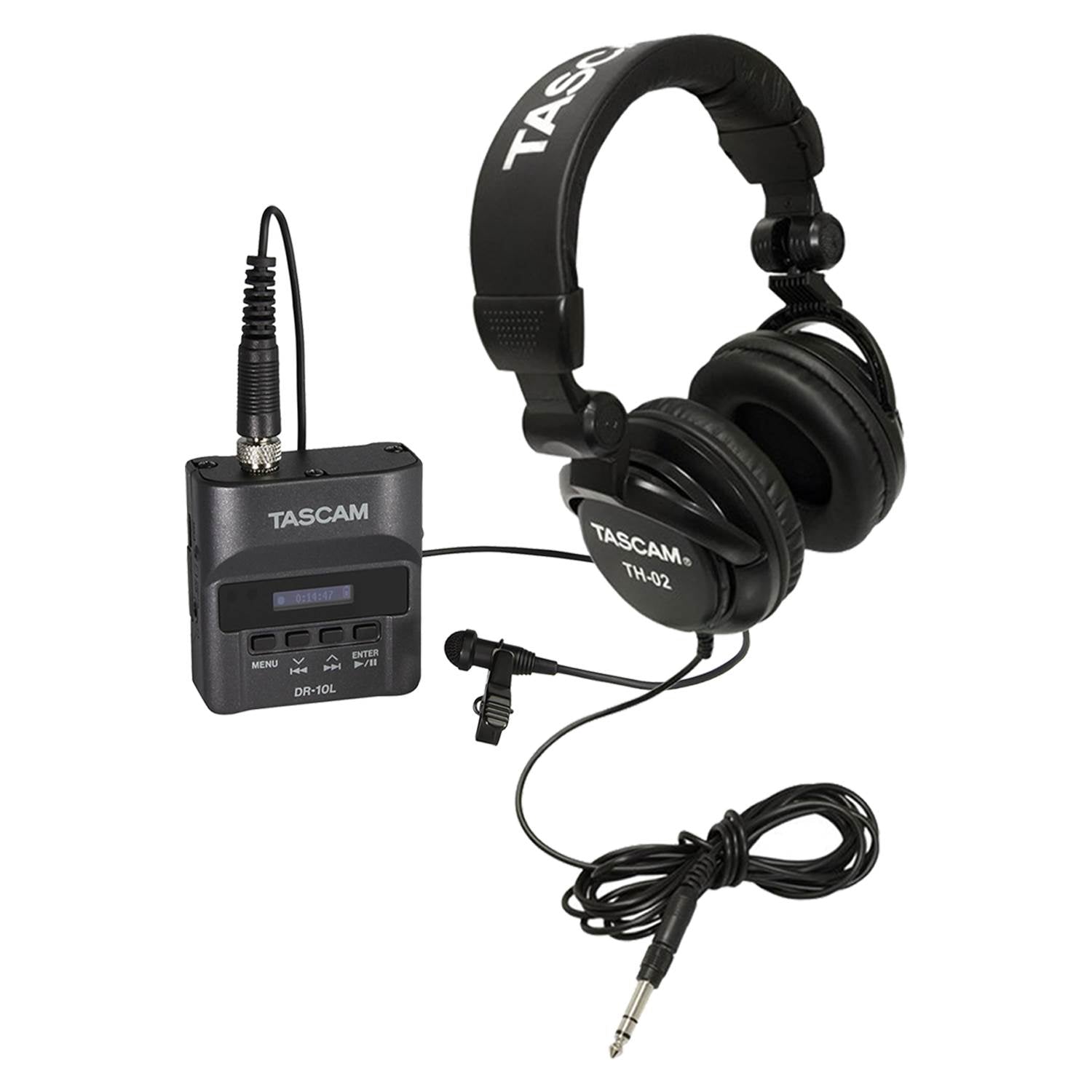 Tascam Portable Digital Audio Recorder with Lavalier Mic and Studio Headphones