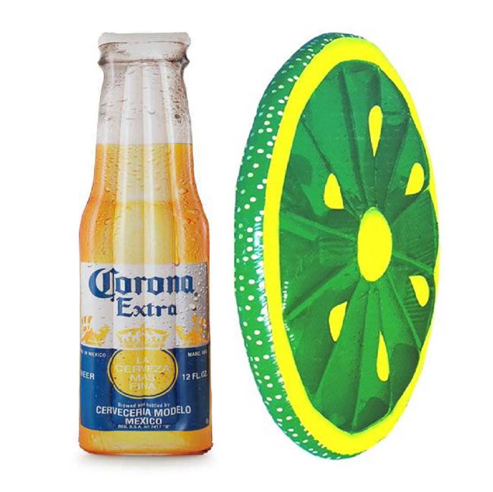 Corona Beer Bottle 68.5" x 22" Inflatable Pool Float Mat + Lime Slice Float