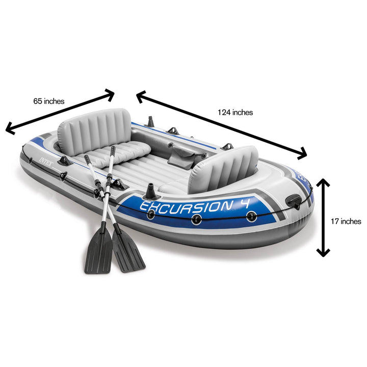 Intex Excursion 4 Inflatable Rafting/Fishing Boat Set With 2 Oars | 68324EP