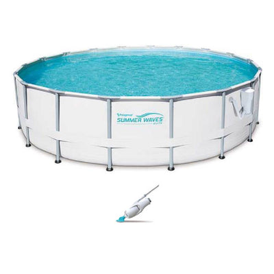 Summer Waves Elite 18' Ft. Metal Frame  Pool Set with Filter Pump and Vacuum