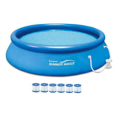 Summer Waves 12' Quick Set Inflatable Above Ground Pool w/ Pump + 6 Cartridges