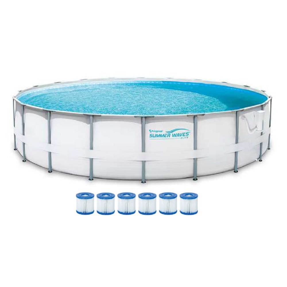 Summer Waves Elite 20' Metal Frame Above Ground Pool Set + Pump + 6 Cartridges
