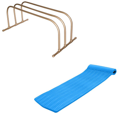 TRC Recreation PVC Pool Float Storage Drying Rack w/ 70 Inch Foam Lounger Blue