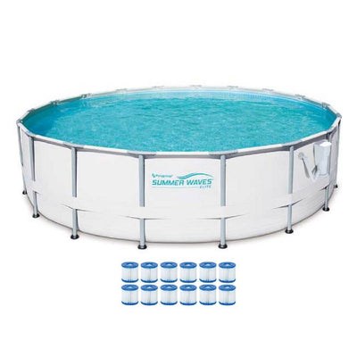 Summer Waves Elite 16' Metal Frame Above Ground Pool Set + Pump + 12 Cartridges