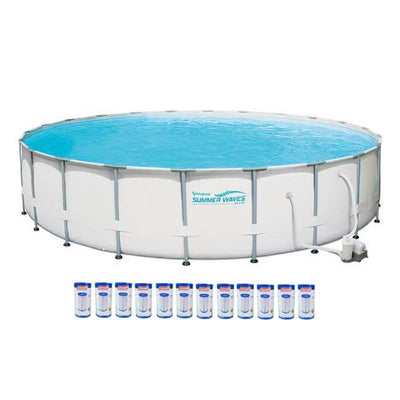 Summer Waves Elite 22' Metal Frame Above Ground Pool Set & Pump & 12 Cartridges