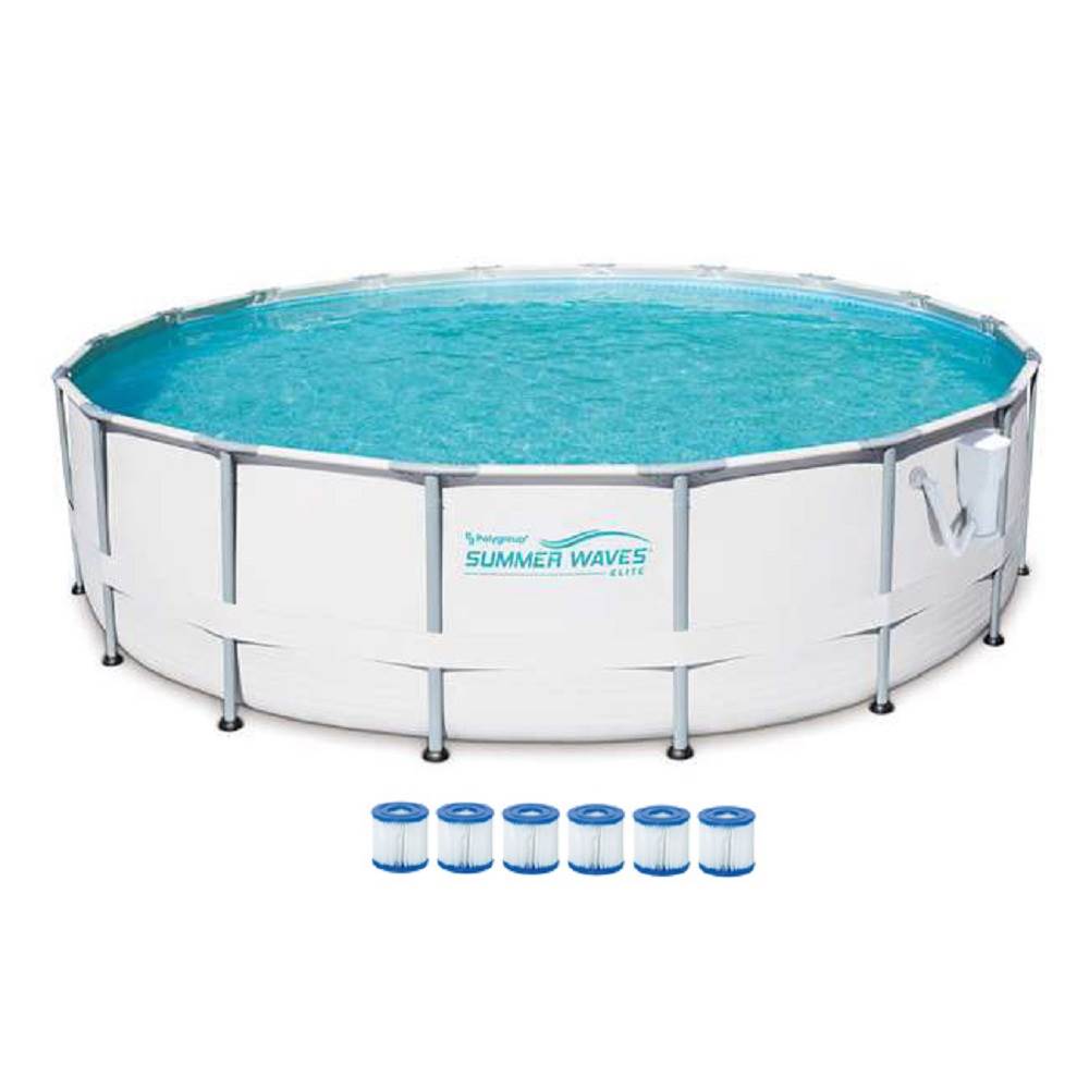 Summer Waves Elite 18' Metal Frame Above Ground Pool Set + Pump  + 6 Cartridges