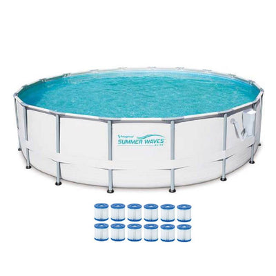 Summer Waves Elite 18' x 48" Metal Frame Pool Set w/ Pump & Cartridges (12 Pack)