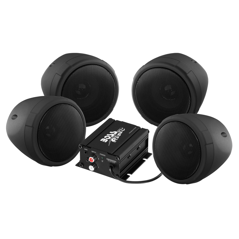 Boss 1000w Bluetooth Speakers+Amplifier Handlebar System Motorcycle/ATV (4 Pack)