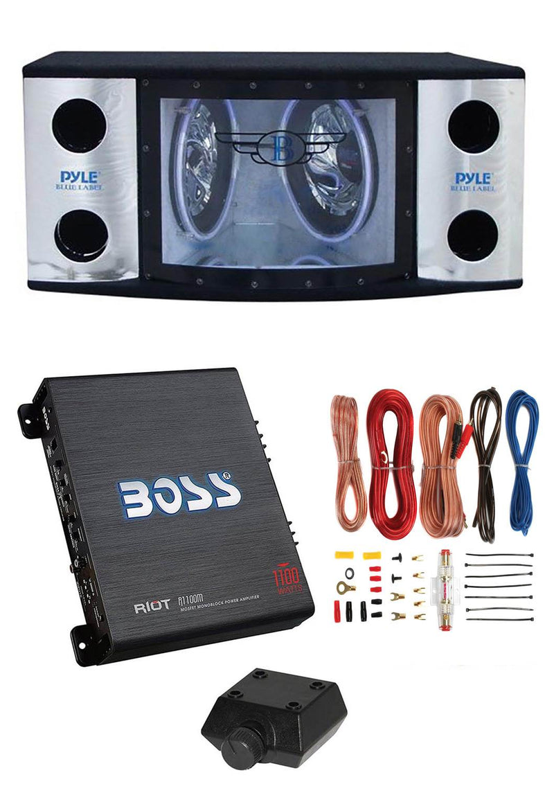 Pyle Dual 12" 1200W Subwoofers + Boss Riot 1100W Monoblock Amplifier w/ Wire Kit