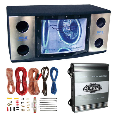 Pyle Dual 12" 1200W Subwoofers System + 1000W 2 Channel Amplifier & Wiring Kit