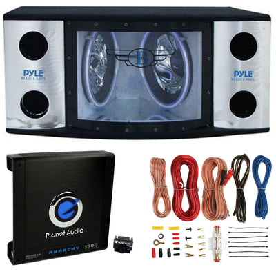 Pyle Dual 12" 1200W Subwoofers + Planet Audio 1500W Amp + 8-Gauge Wiring Kit